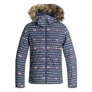 Roxy Girls Blue Tribal Aztec Print Faux Fur Trim Hooded Jacket Coat NEW Sz L 12